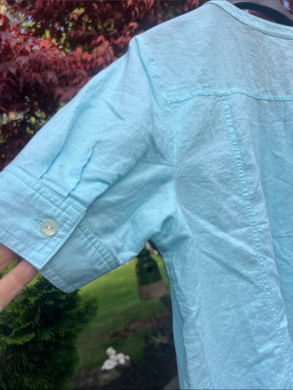J. Jill Pale Blue Button-Front Short Sleeve Top - Picture 5 of 7